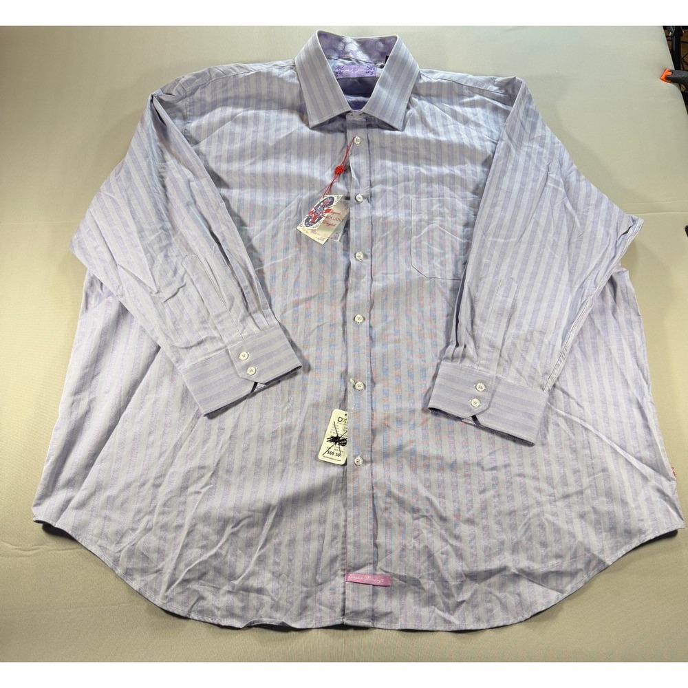 English Laundry Mens Blue Purple Striped Button Down Shirt 20 34/35 NWT DXL